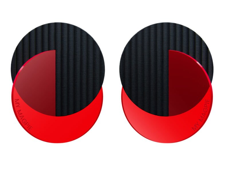 MARIANNE EAR STUDS - Black & Neon Red